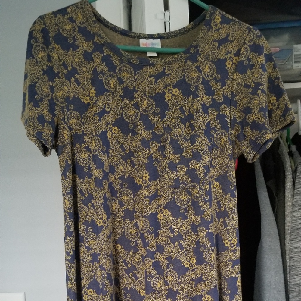 EUC Navy and Golden LuLaRoe Carly Dress